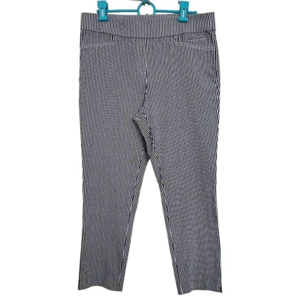 Anne Klein Women's Striped Ankle Pants Black‎ White Stretch Casual Size 8 E55
